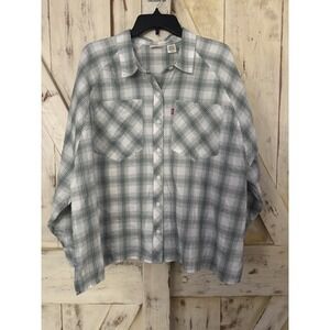 NWT Women's Levi's Oversized‎ Light Blue Green Shirt 1X Button Relaxed Fit